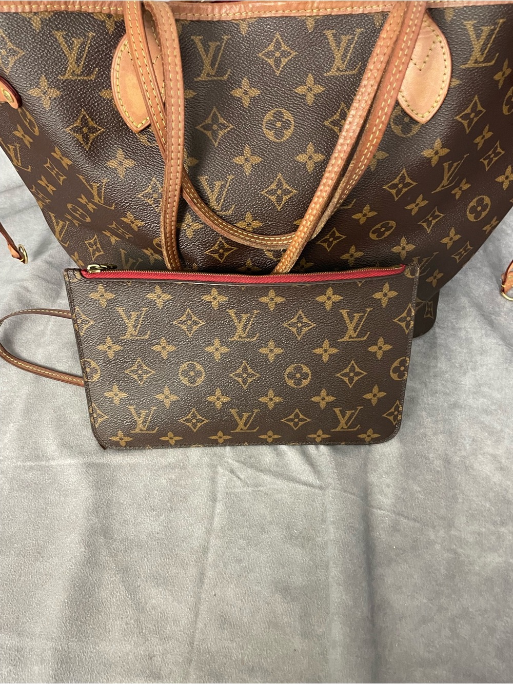 Authentic Louis Vuitton Neverfull MM Cherry Tote with Matching Pouch